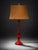 Traditional Vintage-Style Red Glass Table Lamp With Textured Burlap Shade For Sale - Image 3 of 4