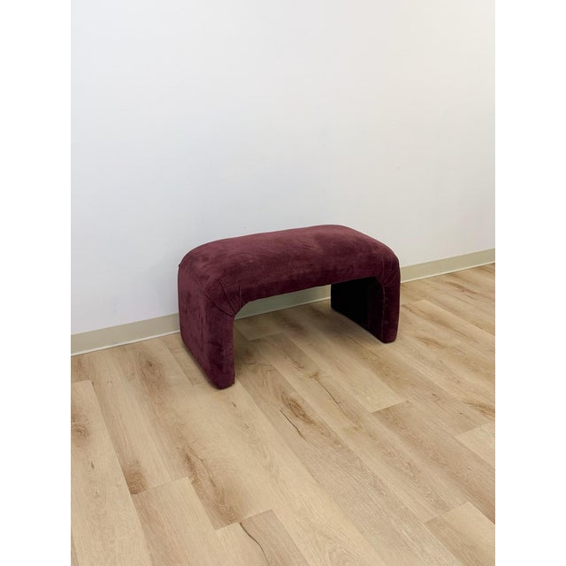 Mid 20th Century Postmodern Burgundy/Mauve Upholstered Curved Bench Vintage Sculptural Seating For Sale - Image 4 of 9