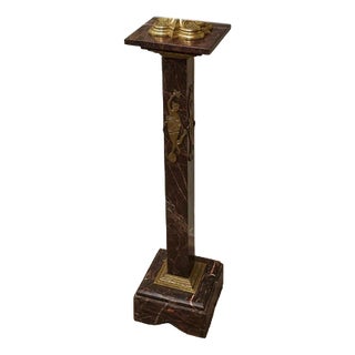 Empire Red Marble Pedestals with Brass Applications, Set of 2 For Sale