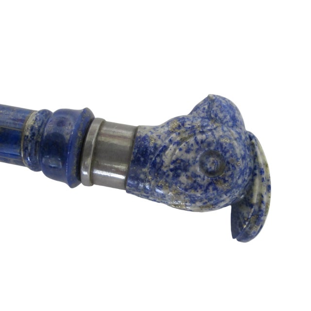 Blue Antique Lapis Lazuli Silver Mounted Bird Head Handle Walking Stick Cane For Sale - Image 8 of 9