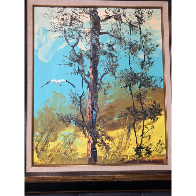 1976 Mid-Century Modern Morris Katz Original Impasto Bird Landscape Painting For Sale - Image 10 of 10