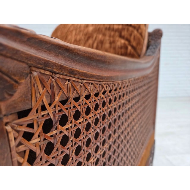 Danish Armchair in Velour and Carved Ash, 1930s For Sale - Image 15 of 18