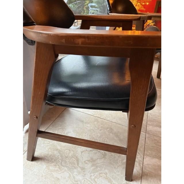 Vintage Pair of Hon Mid Century Solid Walnut Dinning/Guest Chairs Black Vinyl For Sale In Miami - Image 6 of 11