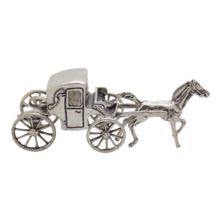 Vintage Italian Handmade Genuine Silver Carriage With Horse Figurine Miniature, Made in Tuscany (Arezzo) For Sale