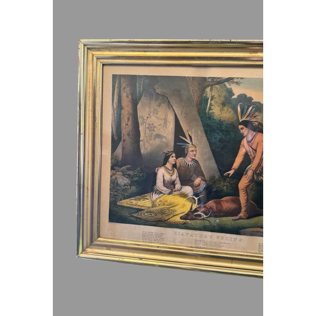 Antique Victorian Gilt Framed Currier & Ives Hiawatha's Wooing Print In very good original condition showing some typical...