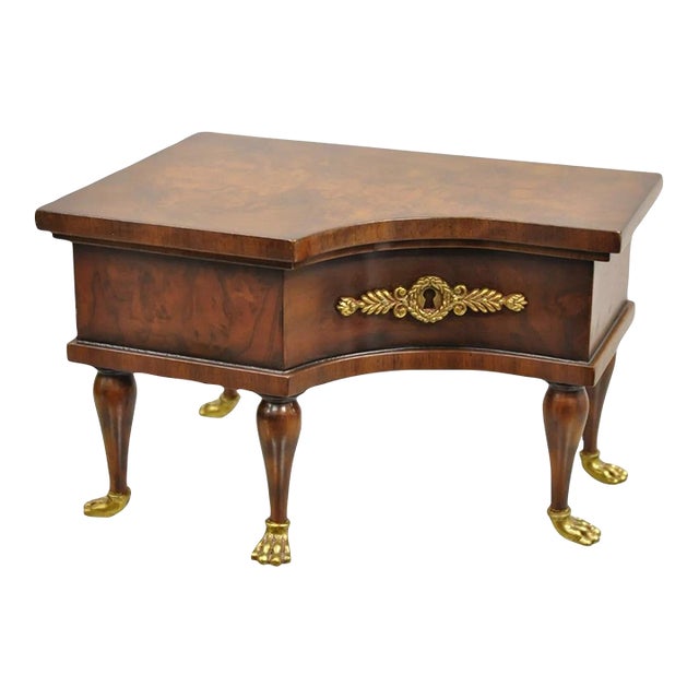 Maitland Smith Style Jewelry Box Burl Walnut Baby Grand Piano Form With Brass Paw Feet For Sale