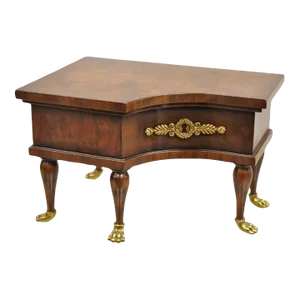 Maitland Smith Style Jewelry Box Burl Walnut Baby Grand Piano Form With Brass Paw Feet