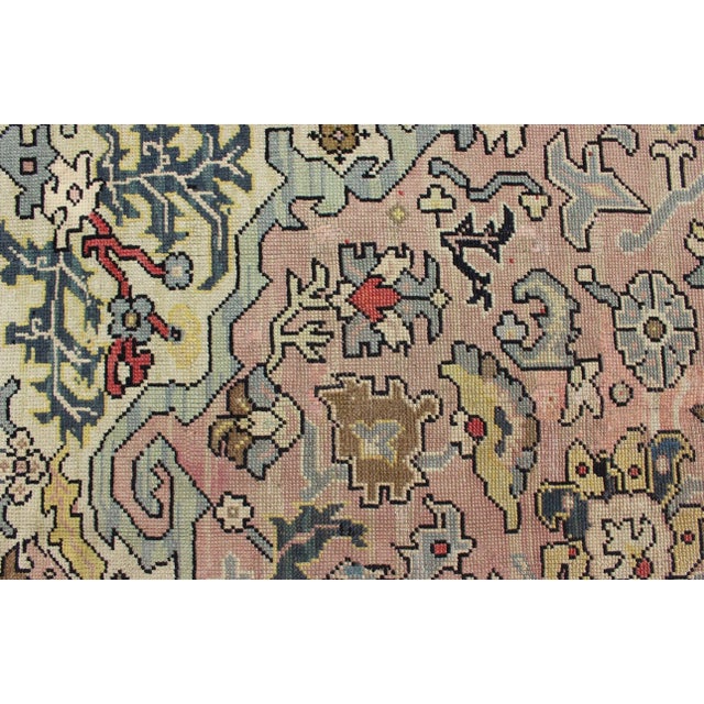 1930s Large Oushak Rug With Floral Design in Pink and Steel Blue For Sale - Image 11 of 13