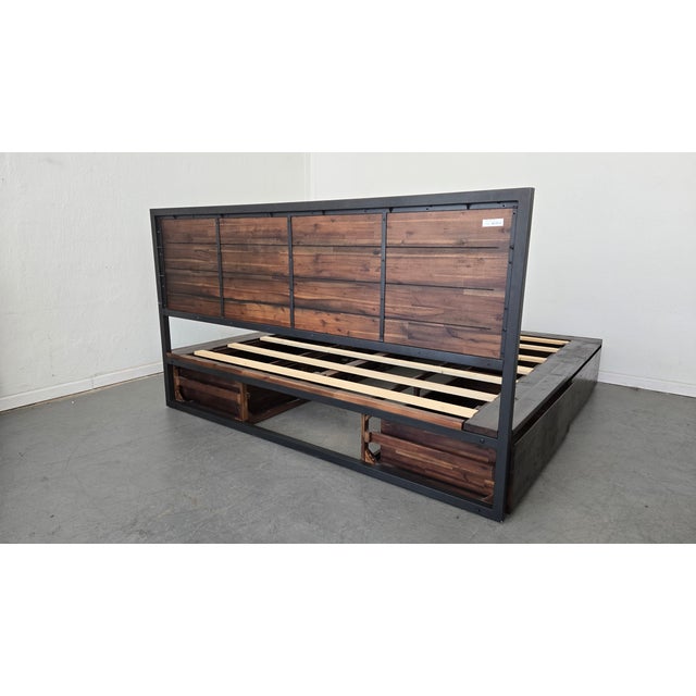 Brown West Elm Logan King Storage Bed For Sale - Image 8 of 9