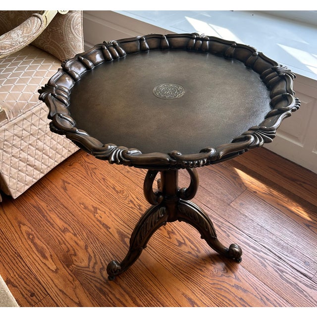 Henredon Leather Embossed Wood Accent Table For Sale In Naples, FL - Image 6 of 11