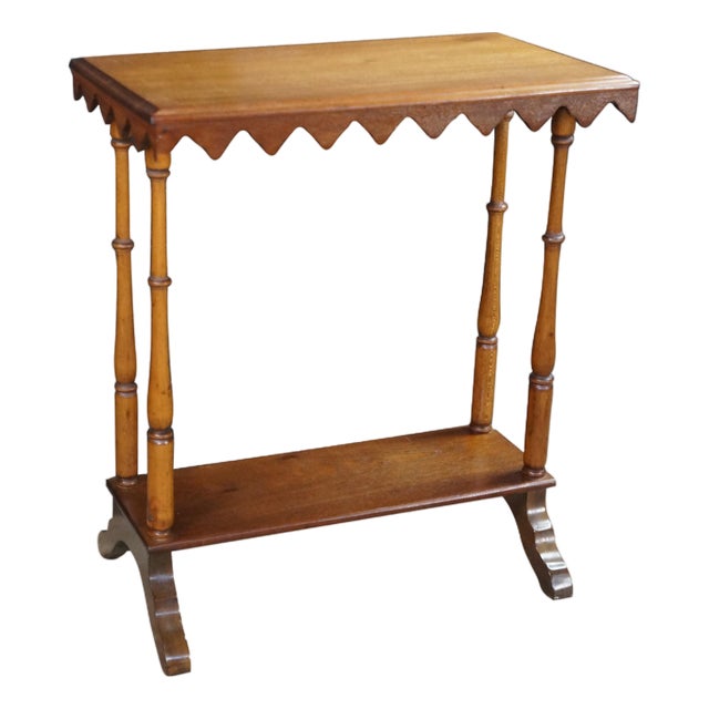 Antique Victorian Eastlake 2 Tier Walnut Hall Side Table Sawtooth Apron 25" For Sale