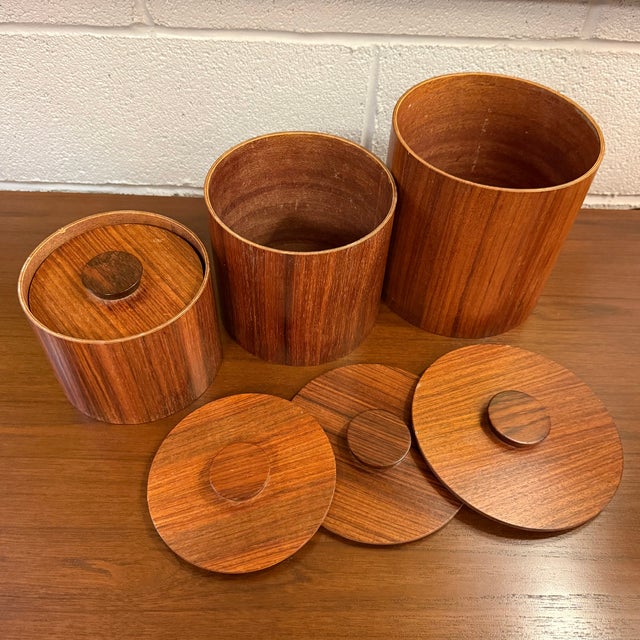 Otagiri Company 1960s Mid-Century Modern Japanese Teak Nesting Canisters by Otagiri For Sale - Image 4 of 6
