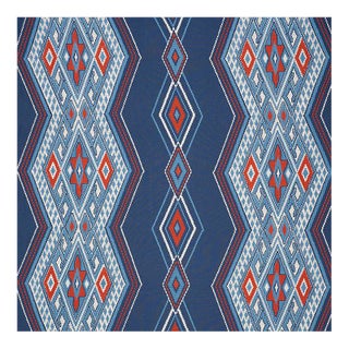 Sample - Schumacher Bayeta Embroidery Fabric in Blue & Red For Sale
