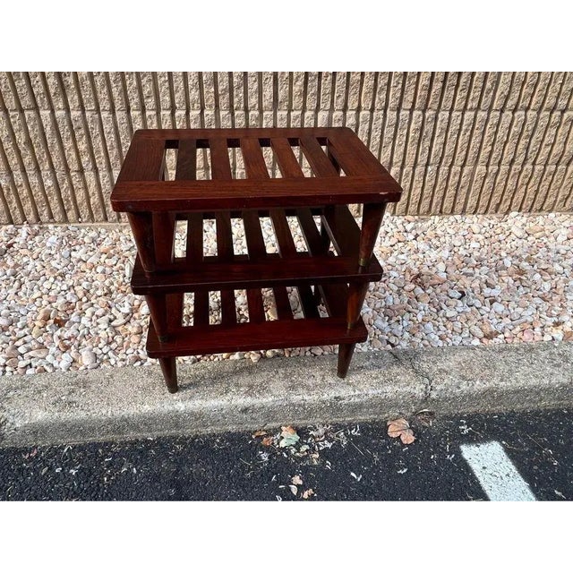 Black Mid 20th Century Mid Century Walnut Stacking Stools With Vinyl Cushions - Set of 3 For Sale - Image 8 of 10