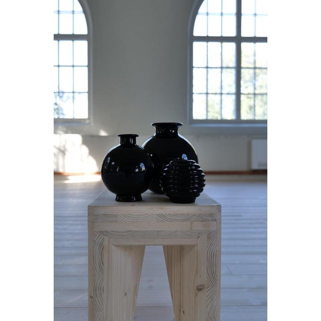 Art Deco Black Vases by Harald Notini for Pukeberg, Sweden 1930s, Set of 3 For Sale - Image 3 of 14