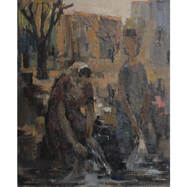 The washerwomen', oil on board, by a. Clement, 20th century french school. A quietly powerful figure study in the french...