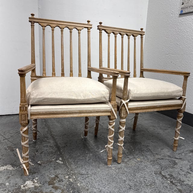Matthew Izzo Collection Barnaby French Country Pine Wood Armchairs, Pair For Sale - Image 11 of 12