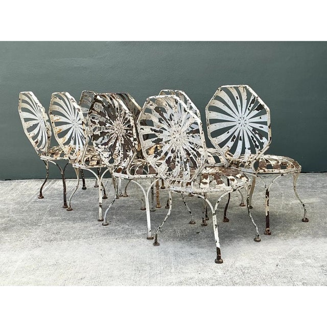 Early 20th Century Vintage Francois Carre Sunburst Garden Chairs - Set of Eight For Sale - Image 5 of 12