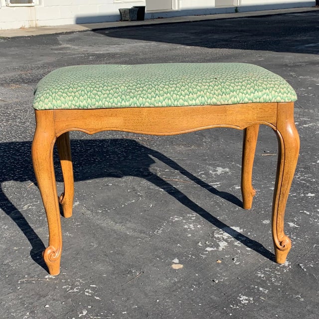 French Country Bench With Green Upholstery For Sale In Charleston - Image 6 of 7