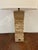 Stylish Revelation Icon Lamps Carved Travertine - Pair. Sculptural rectangular body, drum linen shade. Original Retail...