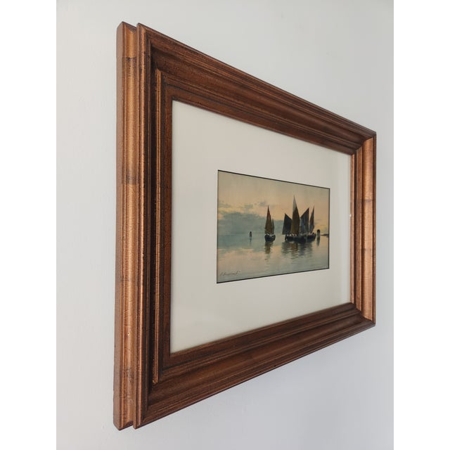 Alberto Prosdocimi Antique 19th Century Watercolor Painting Pieta Malta Sailboats For Sale - Image 4 of 9