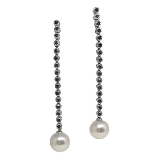 Large Akoya Pearl Sapphire Earrings 14 Karat Gold 8.7 mm Certified For Sale
