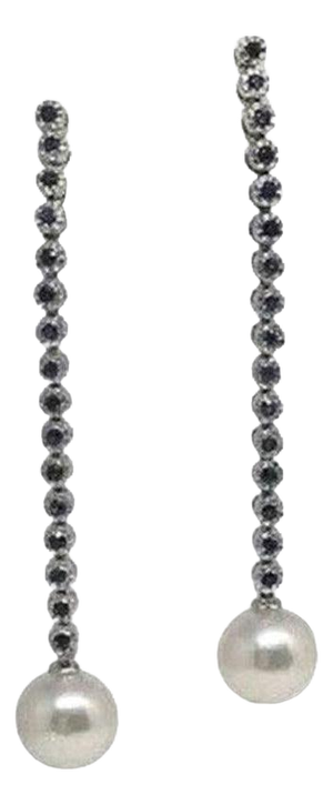 Large Akoya Pearl Sapphire Earrings 14 Karat Gold 8.7 mm Certified