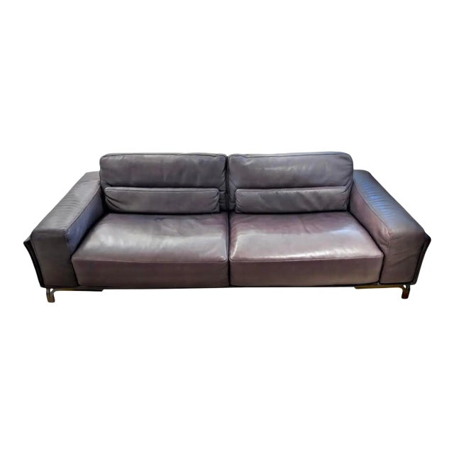 1990s Postmodern Roche Bobois Pebble Leather Sofa With Chrome Base For Sale