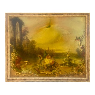 Antique Jennens & Bettridge Venetian Oil Painting W Water Fountain For Sale