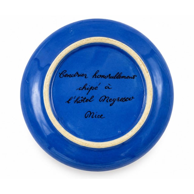 French Vintage Le Negresco Hotel Nice France Blue Ceramic Ashtray For Sale - Image 3 of 10