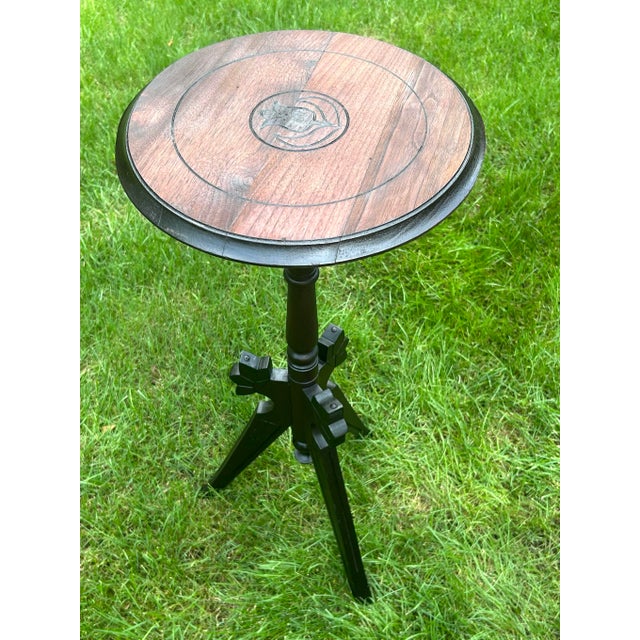 Antique, Walnut, Tripod, Occasional Table, Carved Tulip Motif, Geometric-Incised Details, Victorian/Eastlake Attributes, C 1900-1930’s For Sale - Image 10 of 12