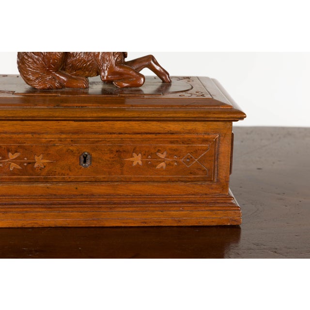 19th Century English Oak Decorative Box with Dog Carving For Sale - Image 9 of 12