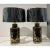 (NOTE- shades not included) Chic pair of black ceramic porcelain and Lucite table lamps, Mid-Century Modern with abstract...