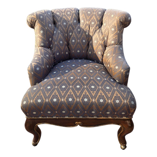 1990s Marge Carson Boudoir Lounge Accent Chair French Tuffed Wingback Armchair Regency For Sale