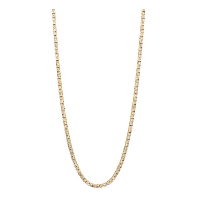 Ladies 10k Yellow Gold Diamond Tennis Chain Necklace For Sale