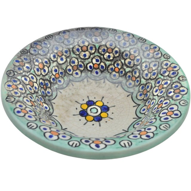 Early 20th Century Antique Orange & Teal Andalusian-Patterned Ceramic Bowl For Sale - Image 5 of 10