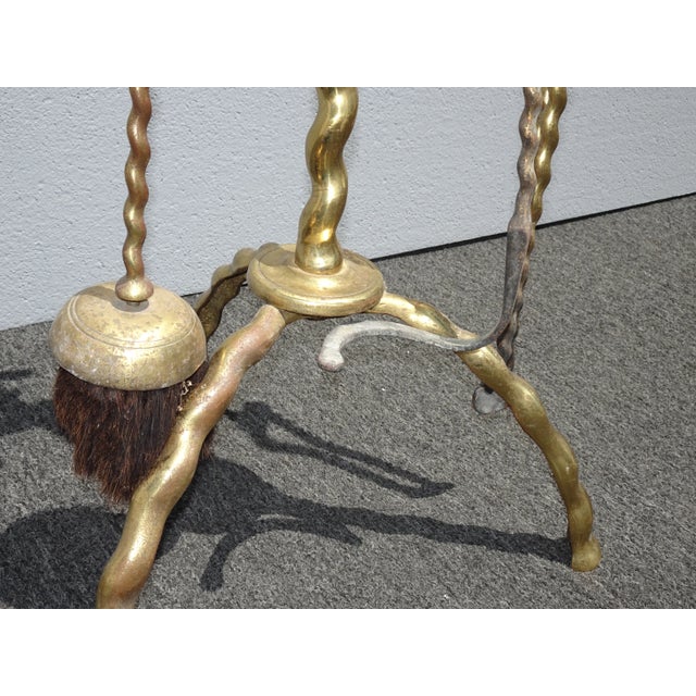 Vintage French Country Gold Metal Fireplace Tools W Owl Motif For Sale - Image 9 of 13