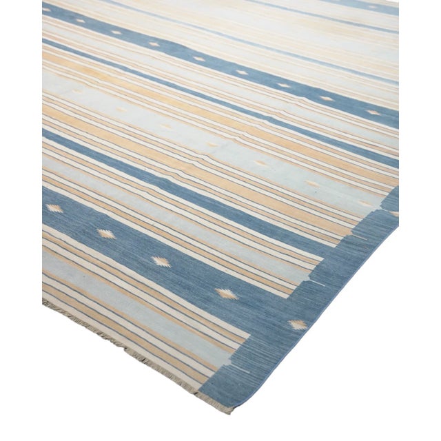 Rug & Kilim Vintage Dhurrie Rug in Bluewith Stripes, From Rug & Kilim For Sale - Image 4 of 6