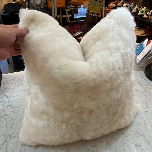 White Alpaca Fleece Pillow Suede Back With New Feather Down Insert For Sale In Miami - Image 6 of 8