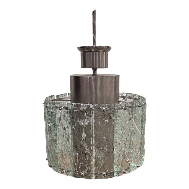 1970s Italian “Ice” Glass Pendant For Sale