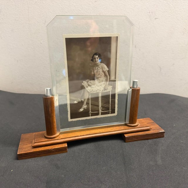 White 1930s Art Deco Wood, Chromed Metal and Glass French Picture Frame For Sale - Image 8 of 11