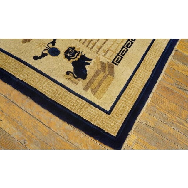 Formidable Tan Beige and Navy Blue Color Chinese Peking Dragon Rug For Sale - Image 9 of 9