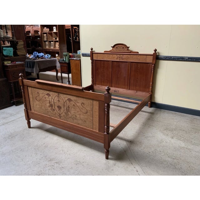 Antique Art Nouveau Ornate Bed with Inlays, 1900 For Sale - Image 3 of 11