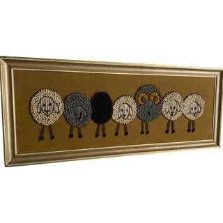 Mid-Century Modern Needlework Wall Hanging With Sheep For Sale