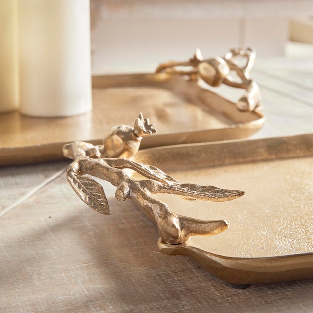 Pomegranate Branch Decorative Trays, Set Of 2 For Sale - Image 11 of 11