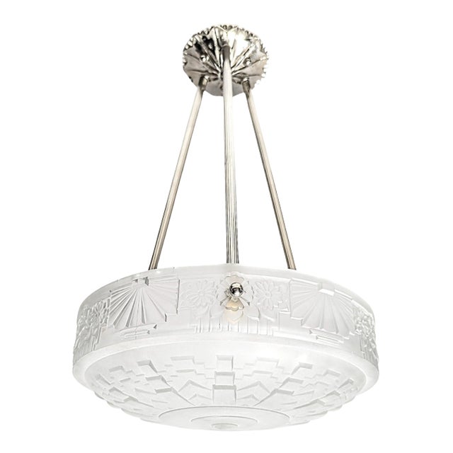 French Art Deco Pendant Chandelier by Lorrain Nancy For Sale