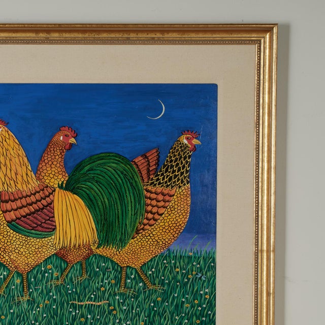 Vintage Painting of Roosters by Sara Barnes For Sale - Image 4 of 14