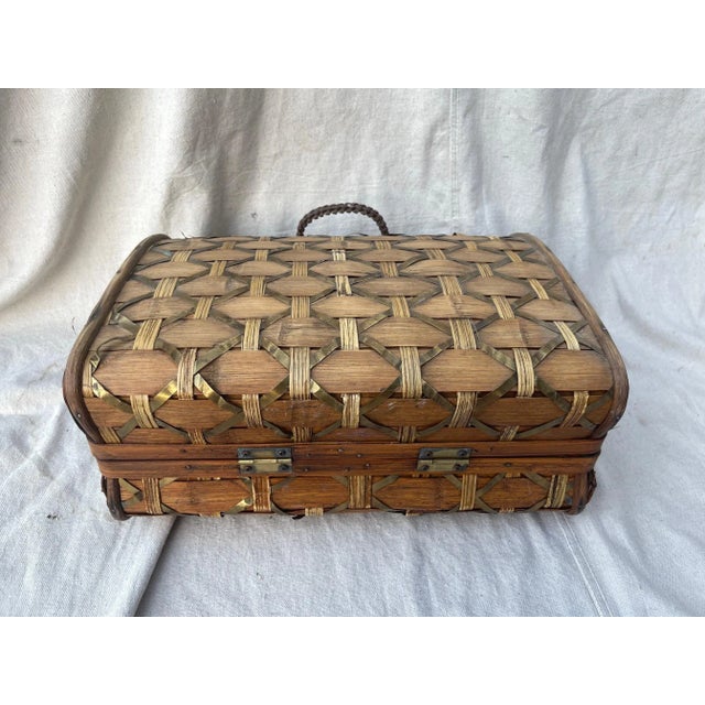 Wood Pair of Woven Bamboo Nesting Carrying Case For Sale - Image 7 of 11