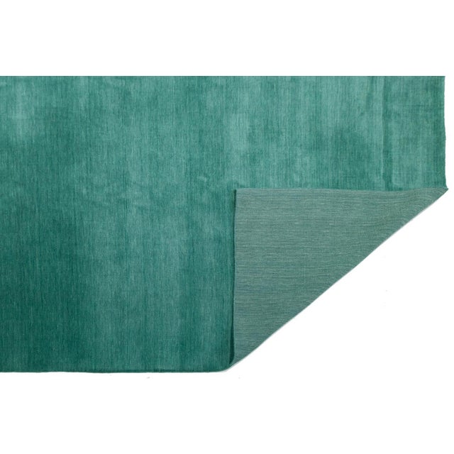 Modern 12x15 Apadana's Modern Gabbeh Hand-Loom Wool Area Rug in Jewel-Toned Green For Sale - Image 3 of 11