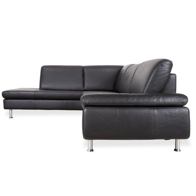 Leather Corner Black Sofa with Manual Function by Ewald Schillig For Sale - Image 15 of 17